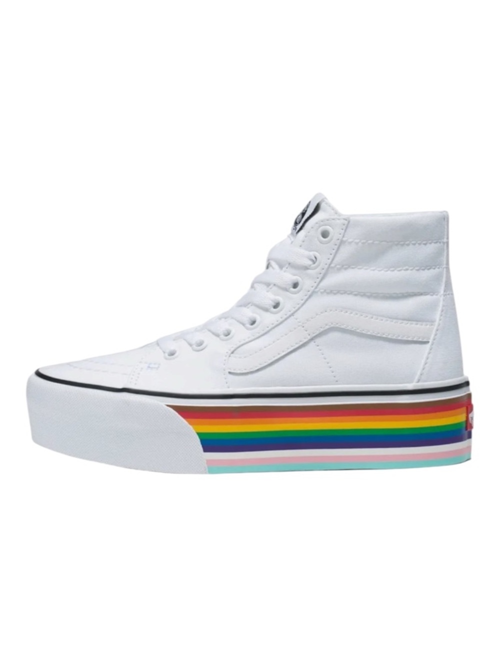 Vans White High-Top Platform Sneakers with Rainbow Stripe Sole - Picture 2 of 2